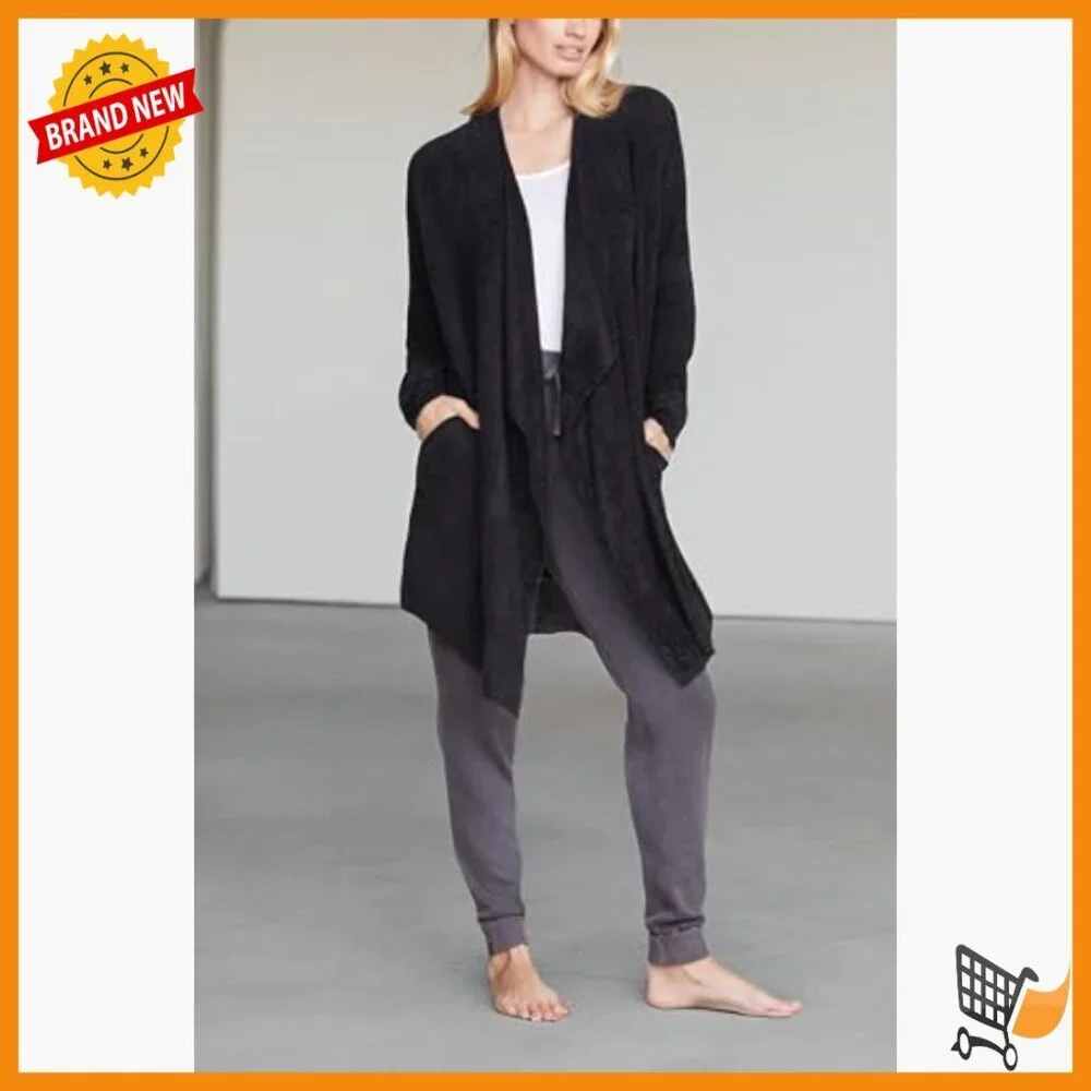 Soft Lightweight Knit Wrap Cardigan with Pockets, Small-Medium